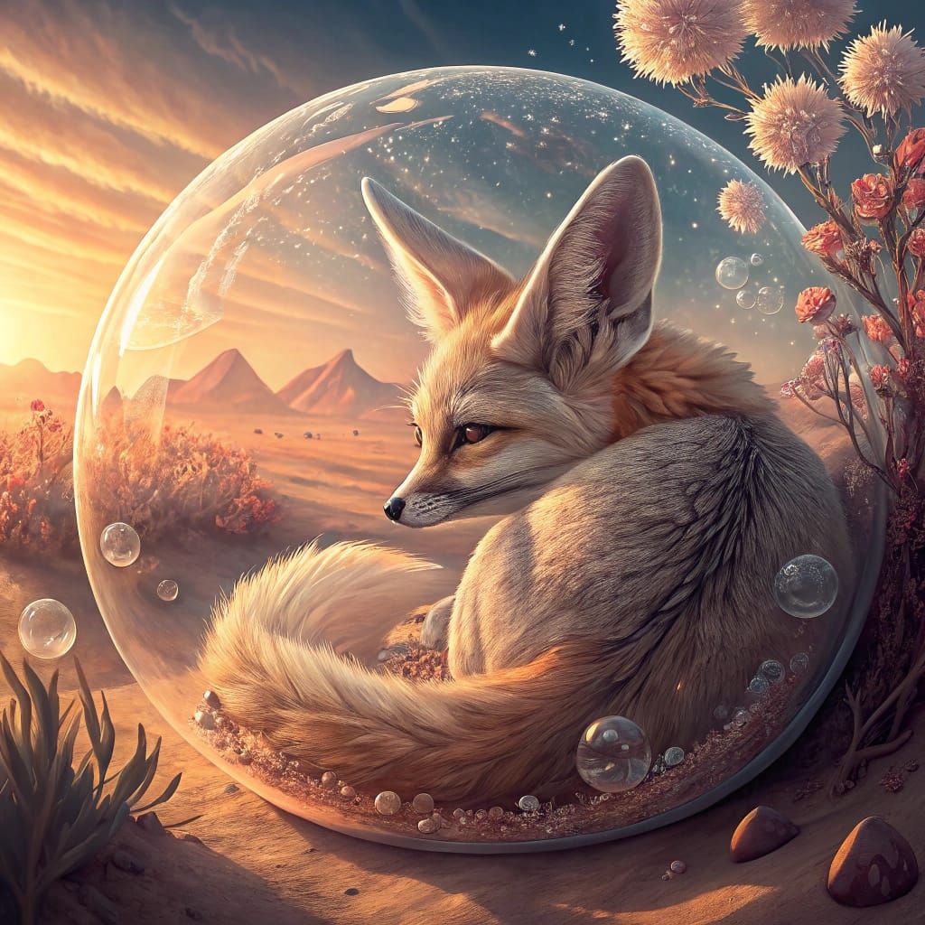 Fennec Fox in Bubble, Fantasy Art Style