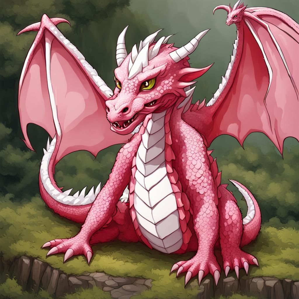 Tender Dragon with Kobold in Red, White, and Pink