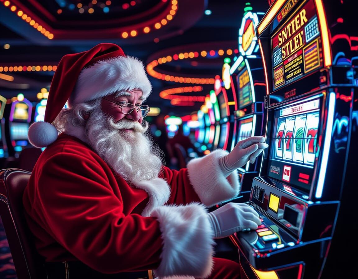 Santa Plays Slots in a Neon Vegas Casino