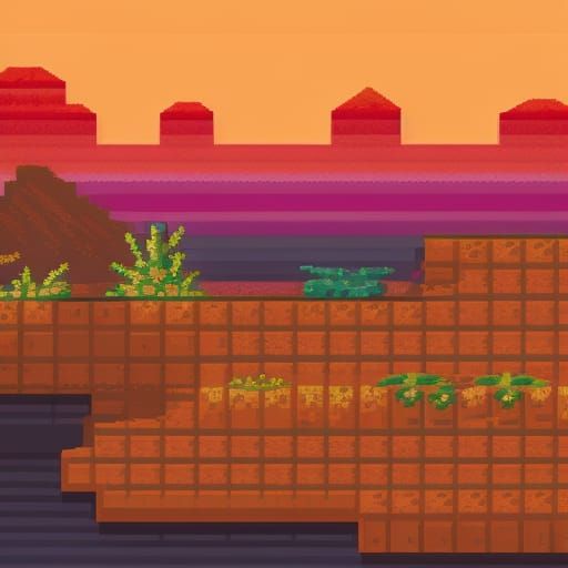 Pixelated Desert Landscape in Pixel Art Style
