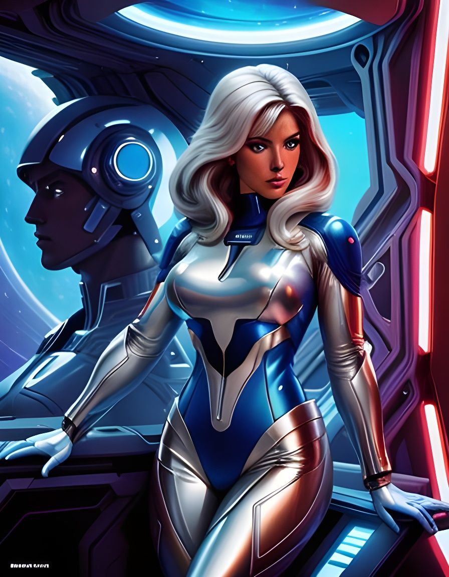 Sci-Fi Astronaut in Silver Bikini on Alien Planet