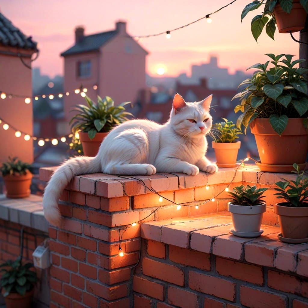 Dreamy Rooftop Scene in 3D Anime Style