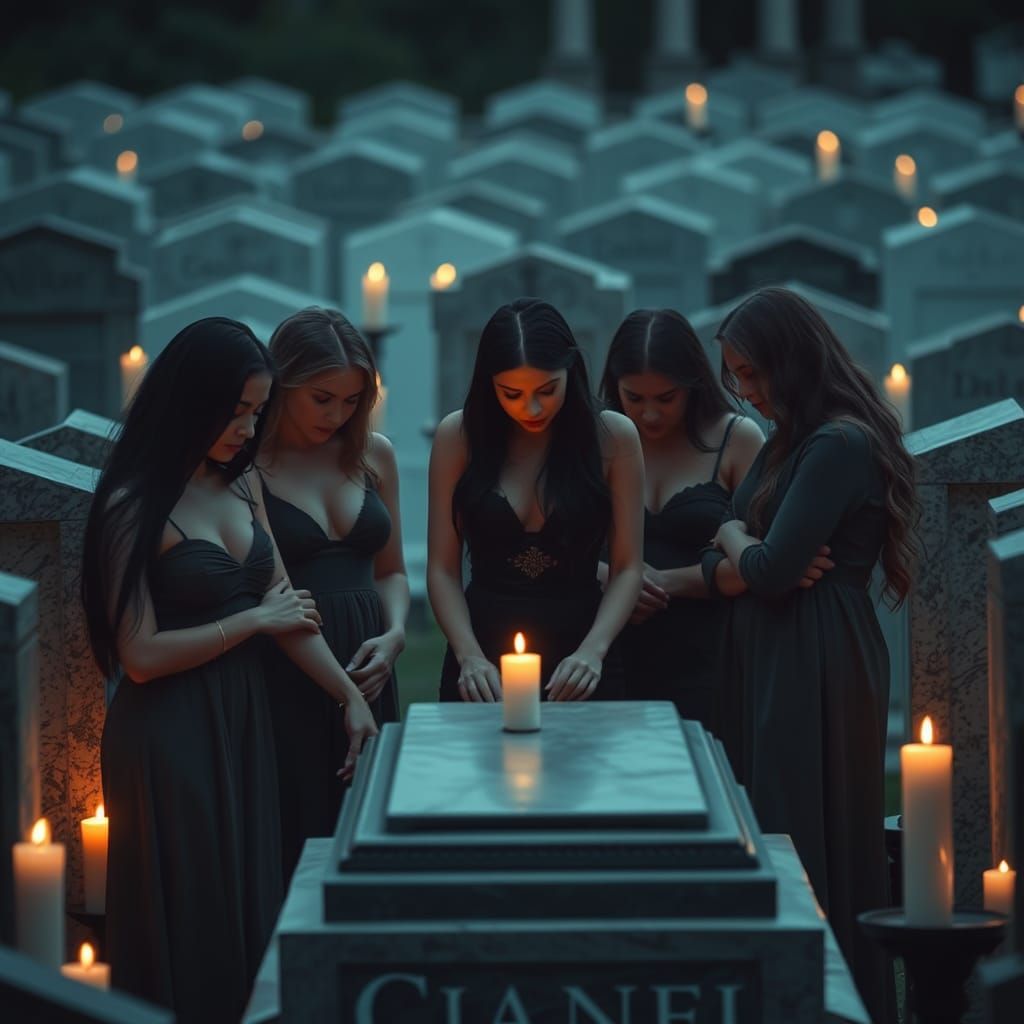 Mourning at a Cemetery Tomb