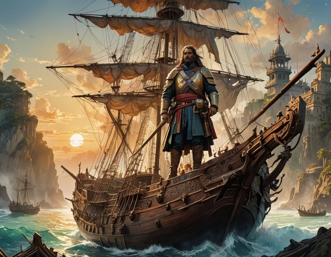 Cristobal Colon's Voyage to India: Digital Watercolor