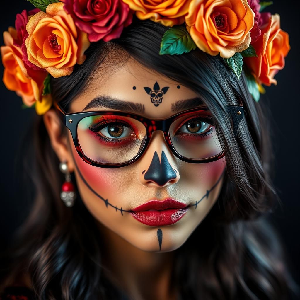 Cuban Catrina Portrait with Vibrant Colors and Details