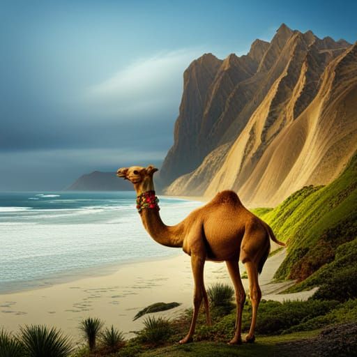Camel on a Scenic Ocean Landscape