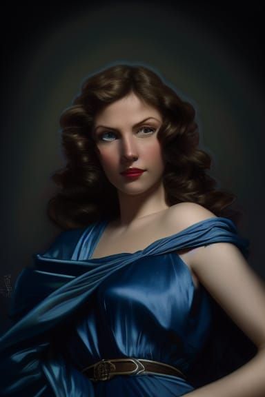 Blue-Eyed Woman with Snake, Digital Art Portrait