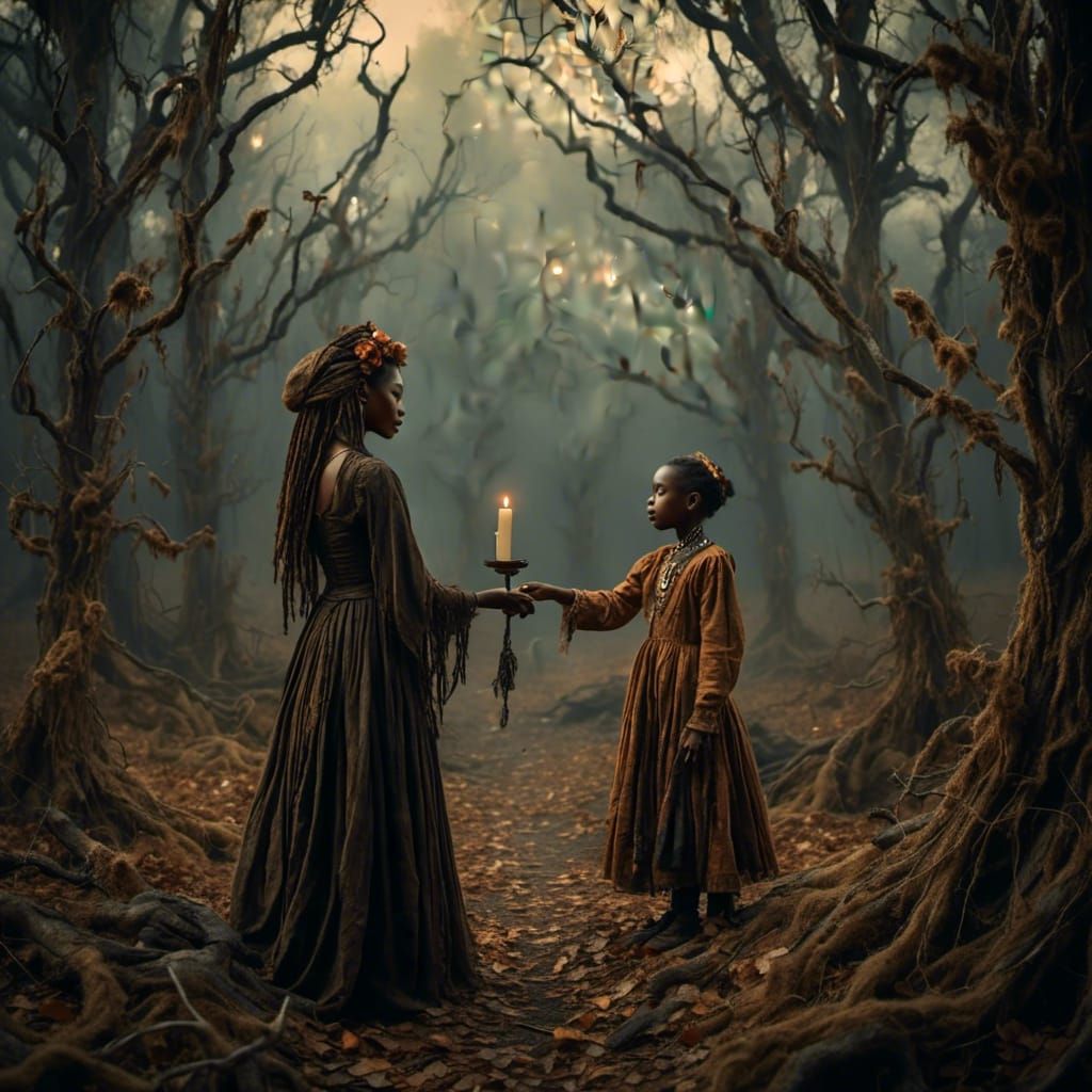 Ethereal Figures in Dreamlike Voodoo Landscape