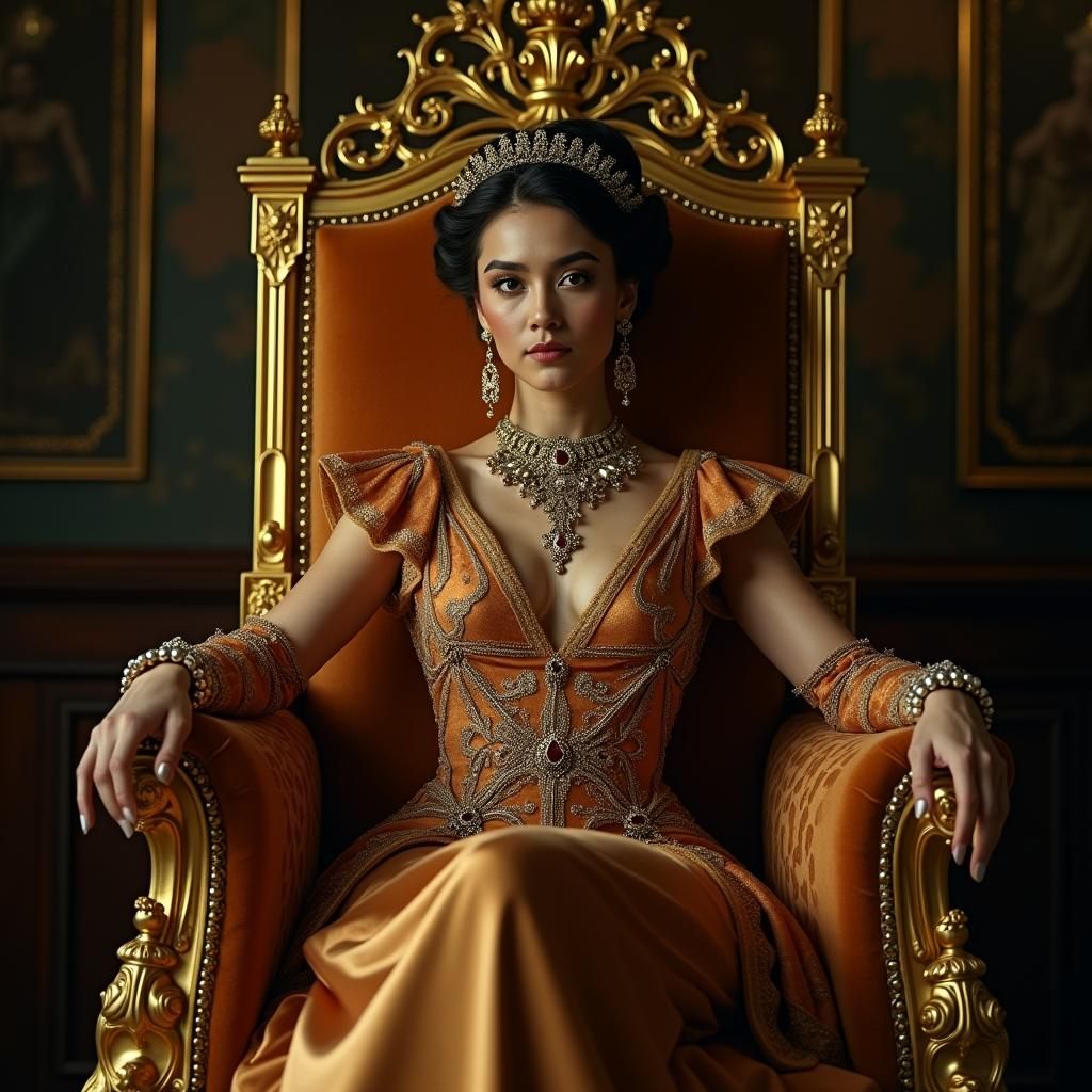 Victorian Woman on Golden Throne in Cinematic Realism