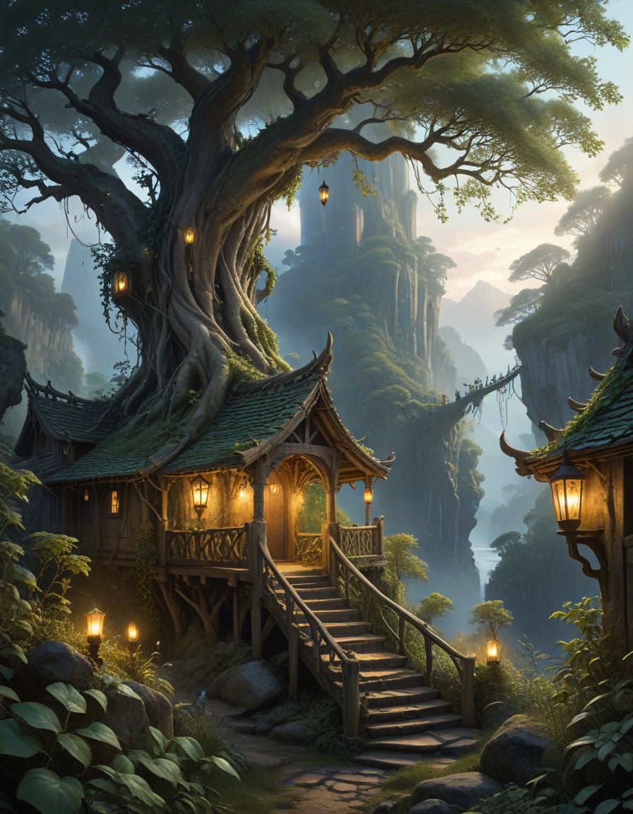 Emerald Hued Mountain Range in Whimsical Fantasy Landscape