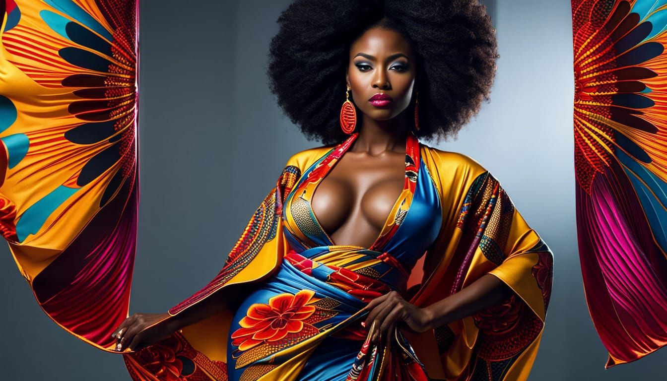 Beautiful African Woman in Kimono, Photorealistic Art