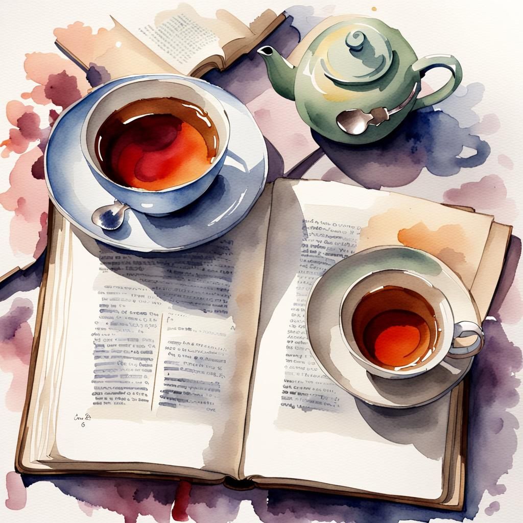 Watercolor Book and Tea Still Life