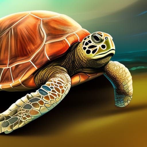 Hyperrealistic Big Brain Turtle Splash Art Portrait