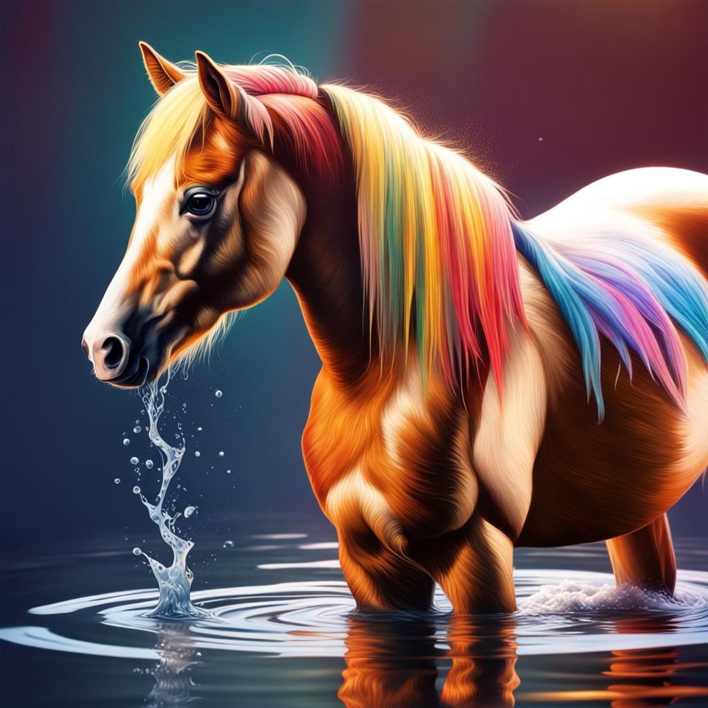 Hyperrealistic Pony Reflection in Splash Art Style