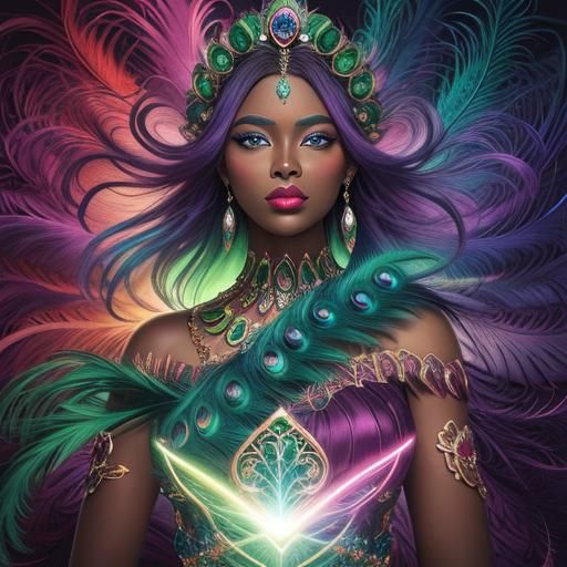 Peacock Haired Woman Portrait in Vibrant Digital Art