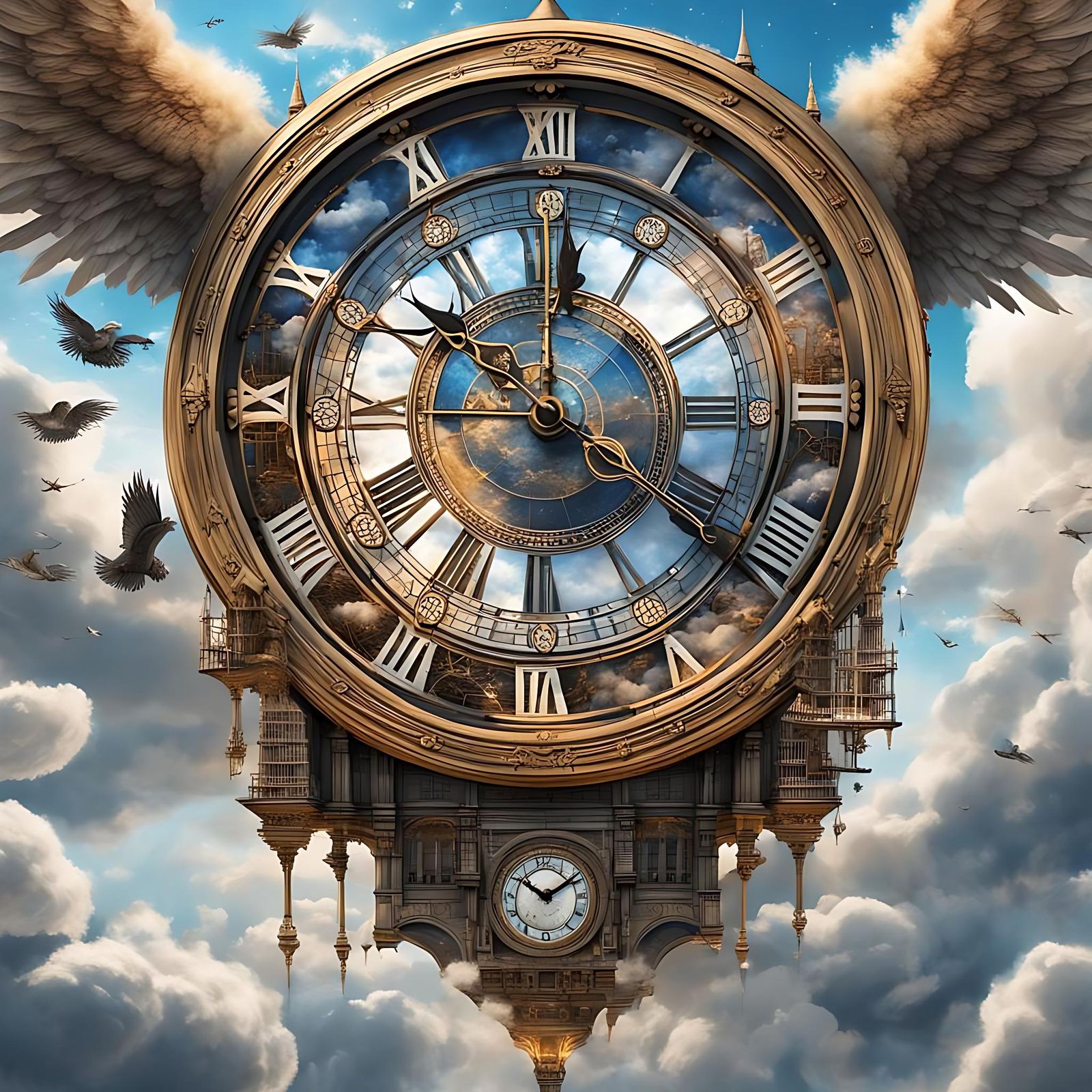 Flying Clock Inspired by Big Ben in Cyberpunk Style