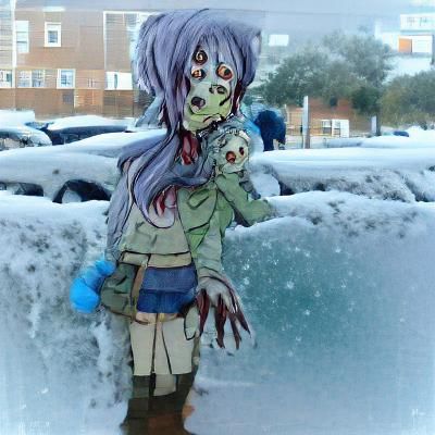 Cute Anime Zombie in Winter Wonderland