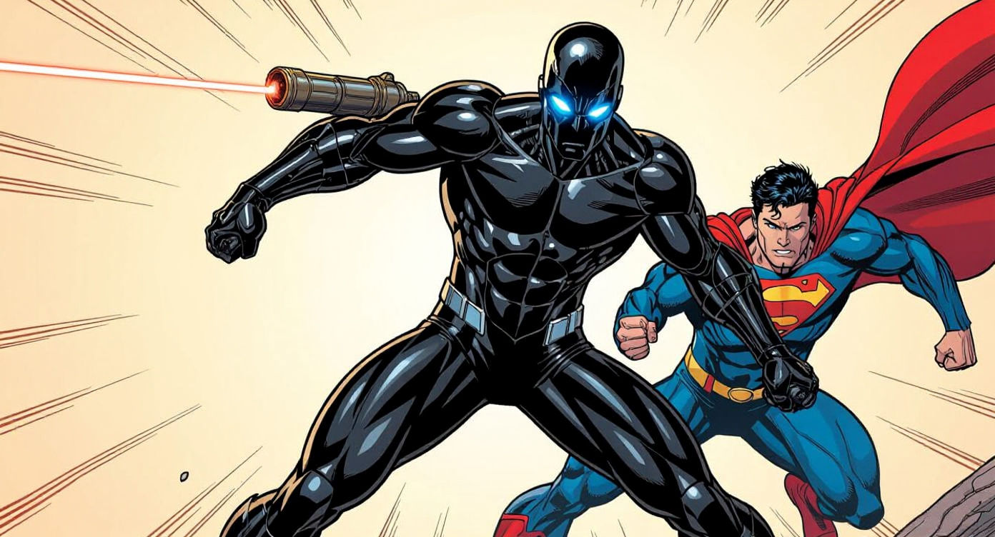 Metallic Super Villain Engages Superman in Comic Book Style