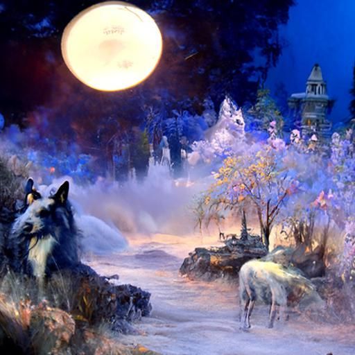 Ethereal Blue Moon Wolves Fantasy Art