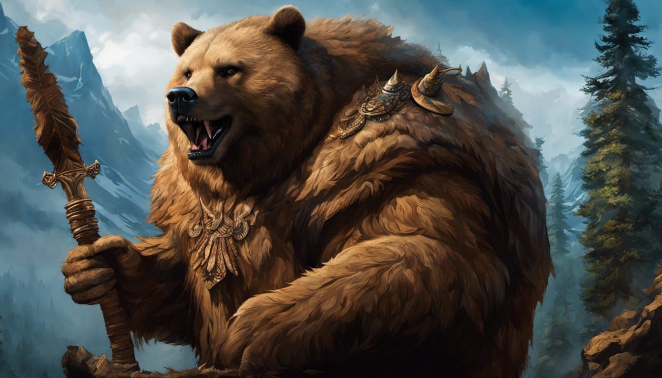 Obese Bear Skull Witch Doctor in Fantasy Sci-Fi Style