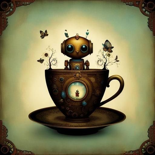 Steampunk Robot in Teacup with Gears