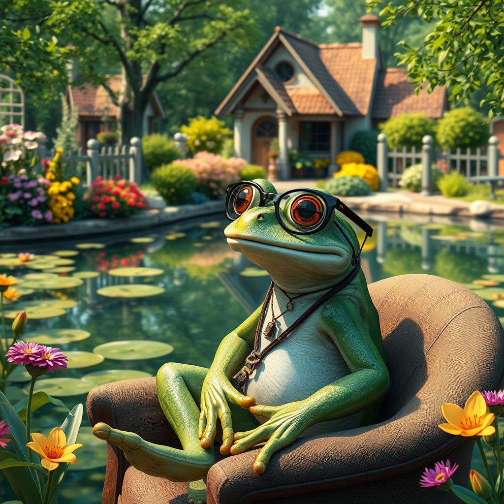 Stylish Female Frog in Whimsical Summer Park Scene