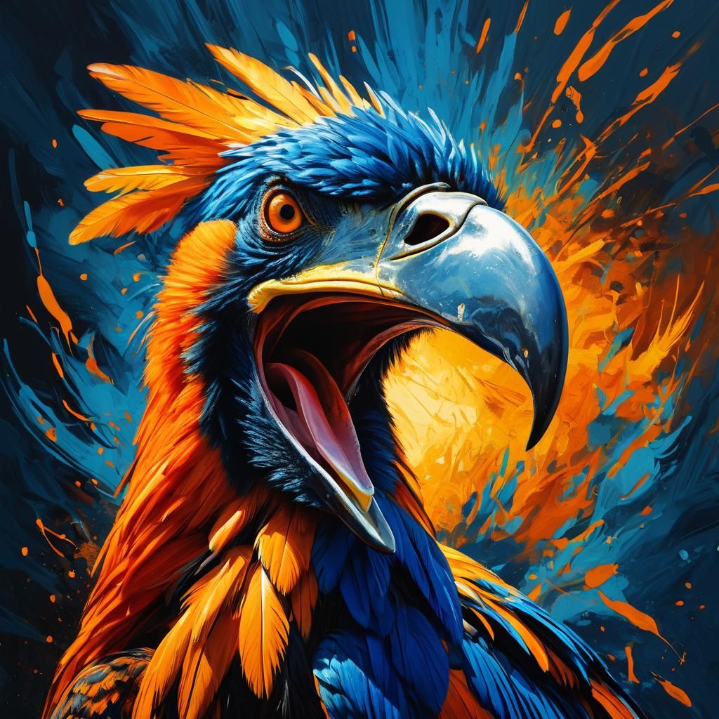 Fauvist Portrait of an Ominous Orange Bird