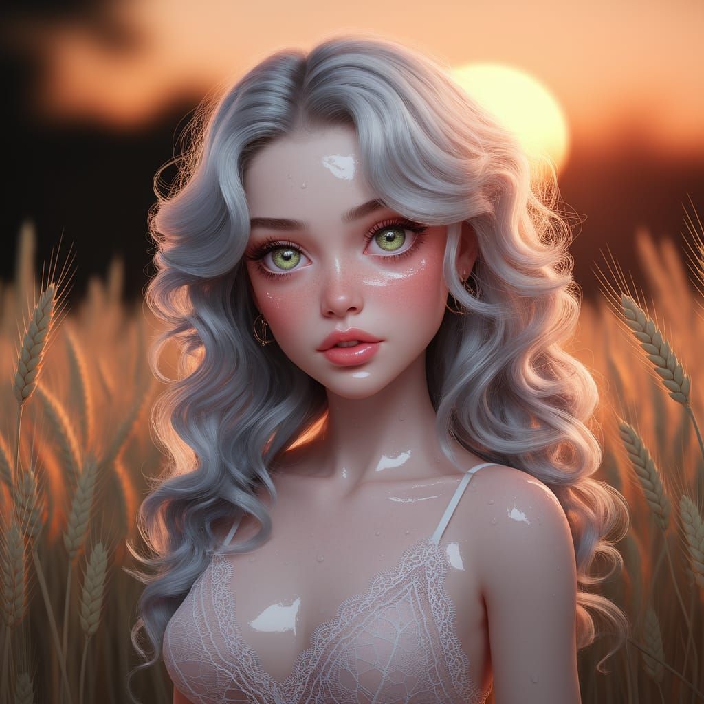 Beautiful Young Lady Portrait in Glossy Cartoon Style