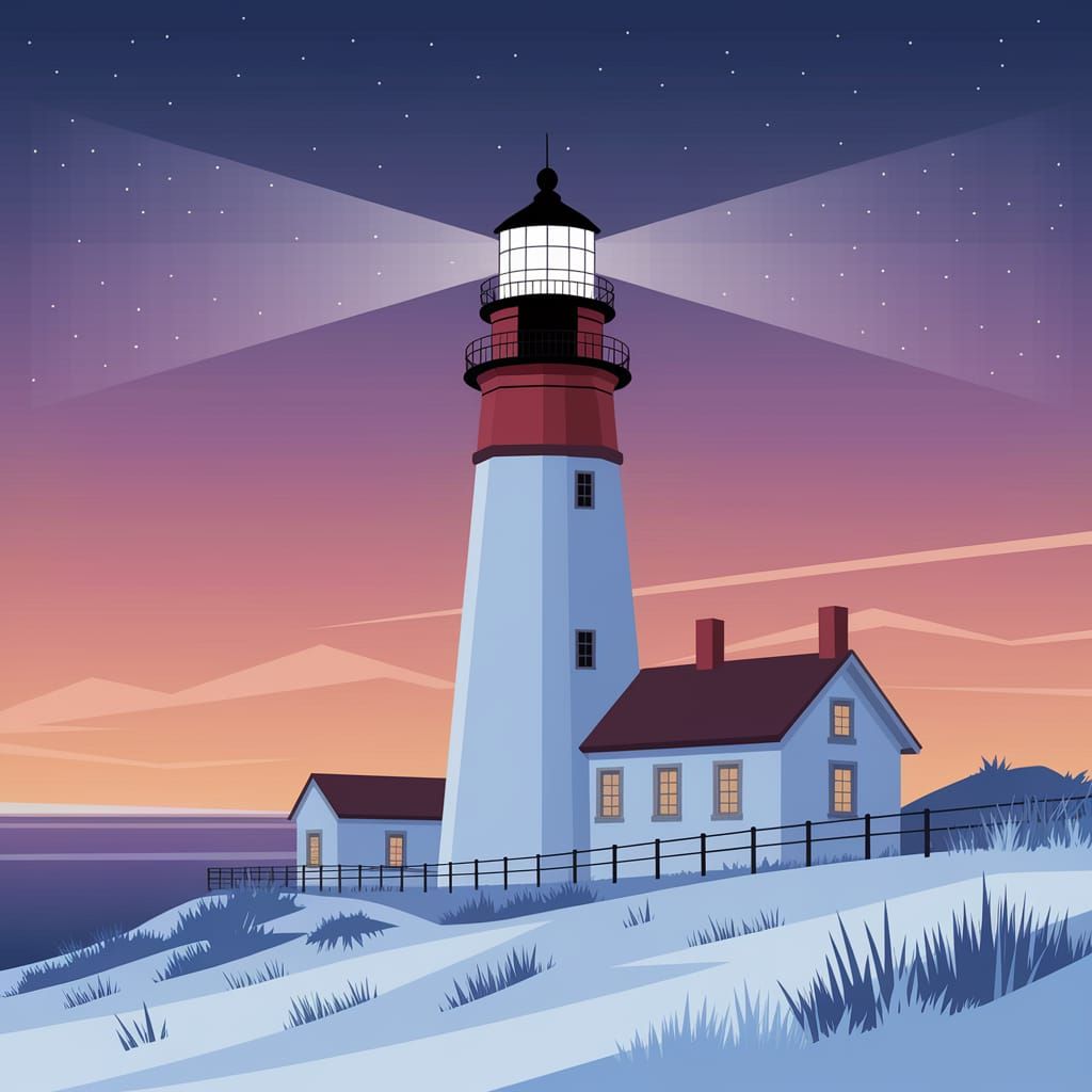 Winter Vermilion Lighthouse Abstract Art