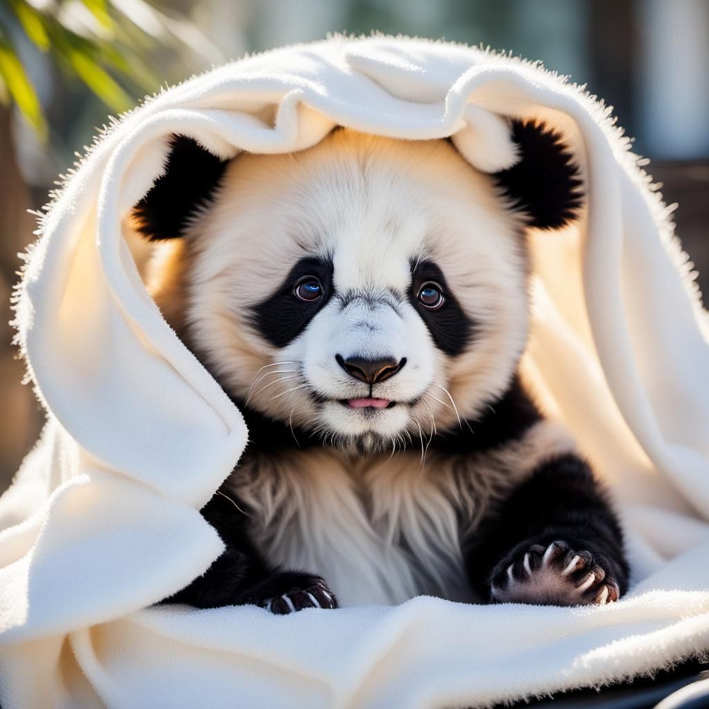 Sweet Baby Panda in Fluffy White Blanket