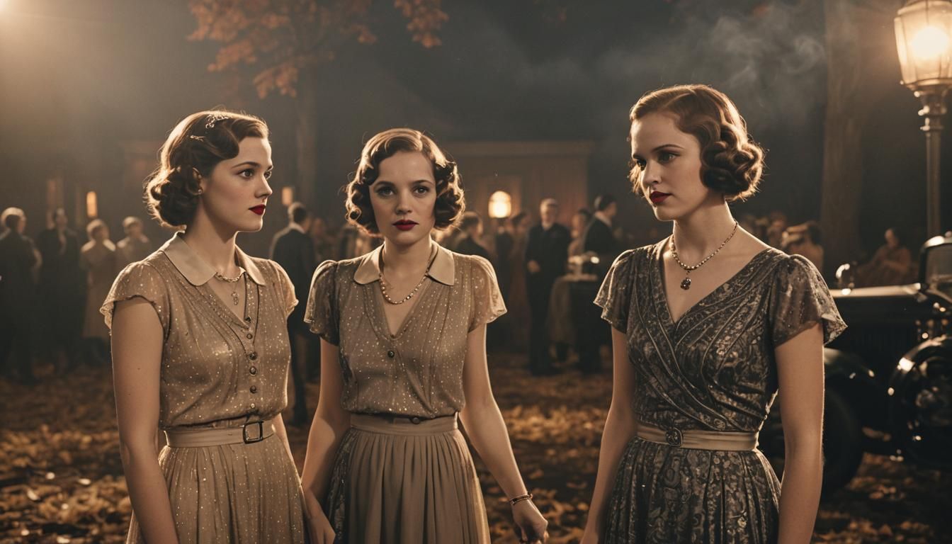 1930s Film Still of Two Women in Elegant Attire