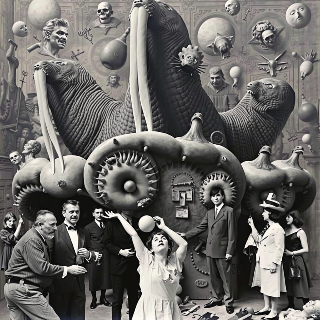 Surreal Sneezing Walrus in Vintage Photo Style