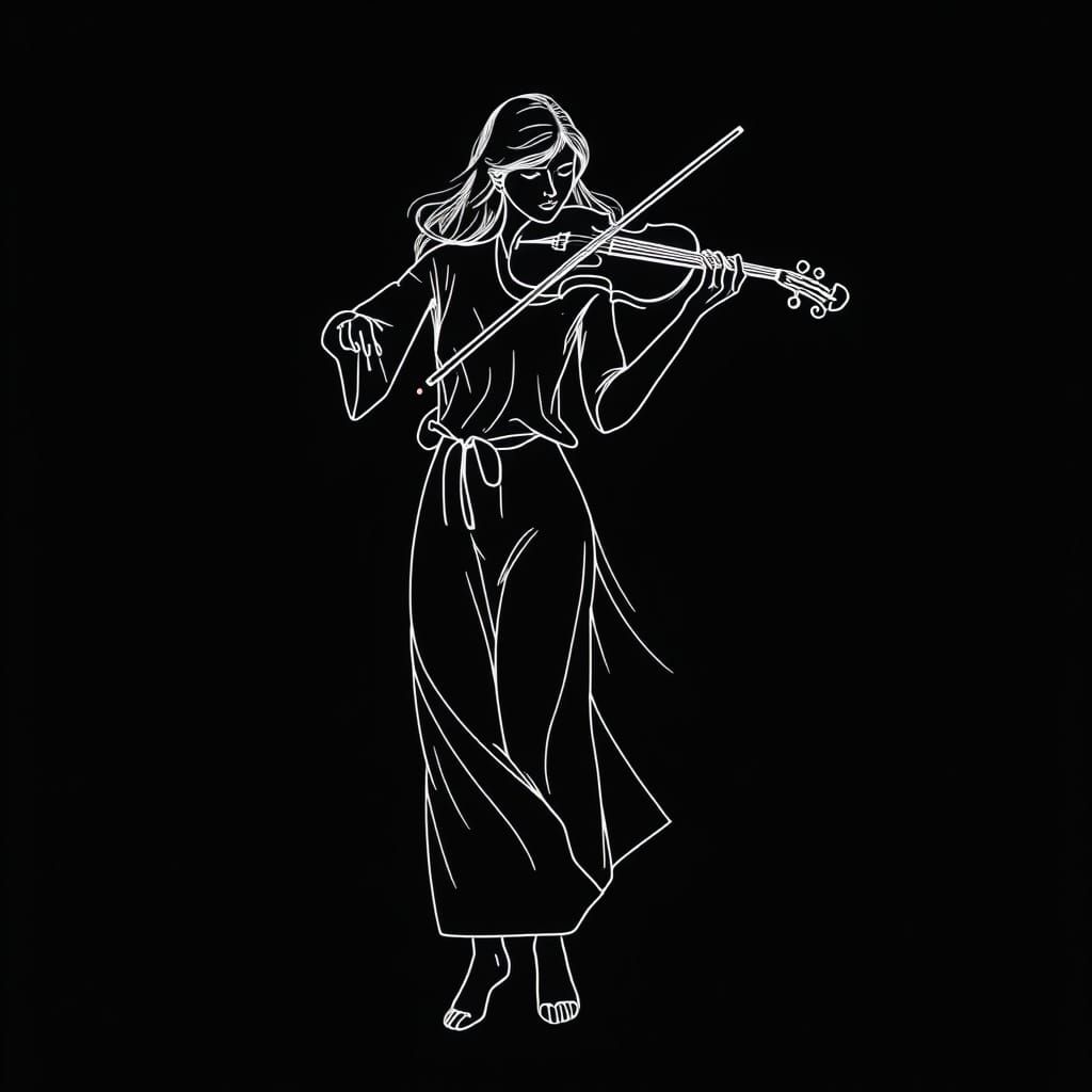 Serenely Playing Woman in Monochromatic Minimalist Style