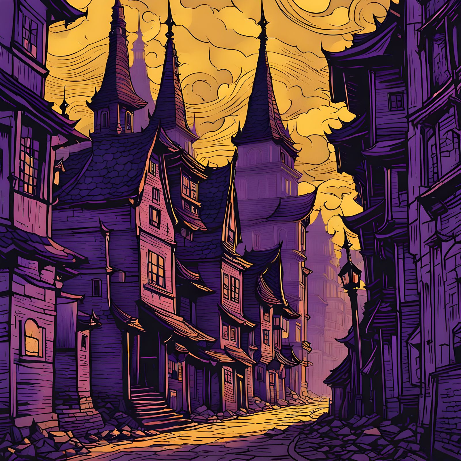 Horror Cityscape in Ukiyo-e Style