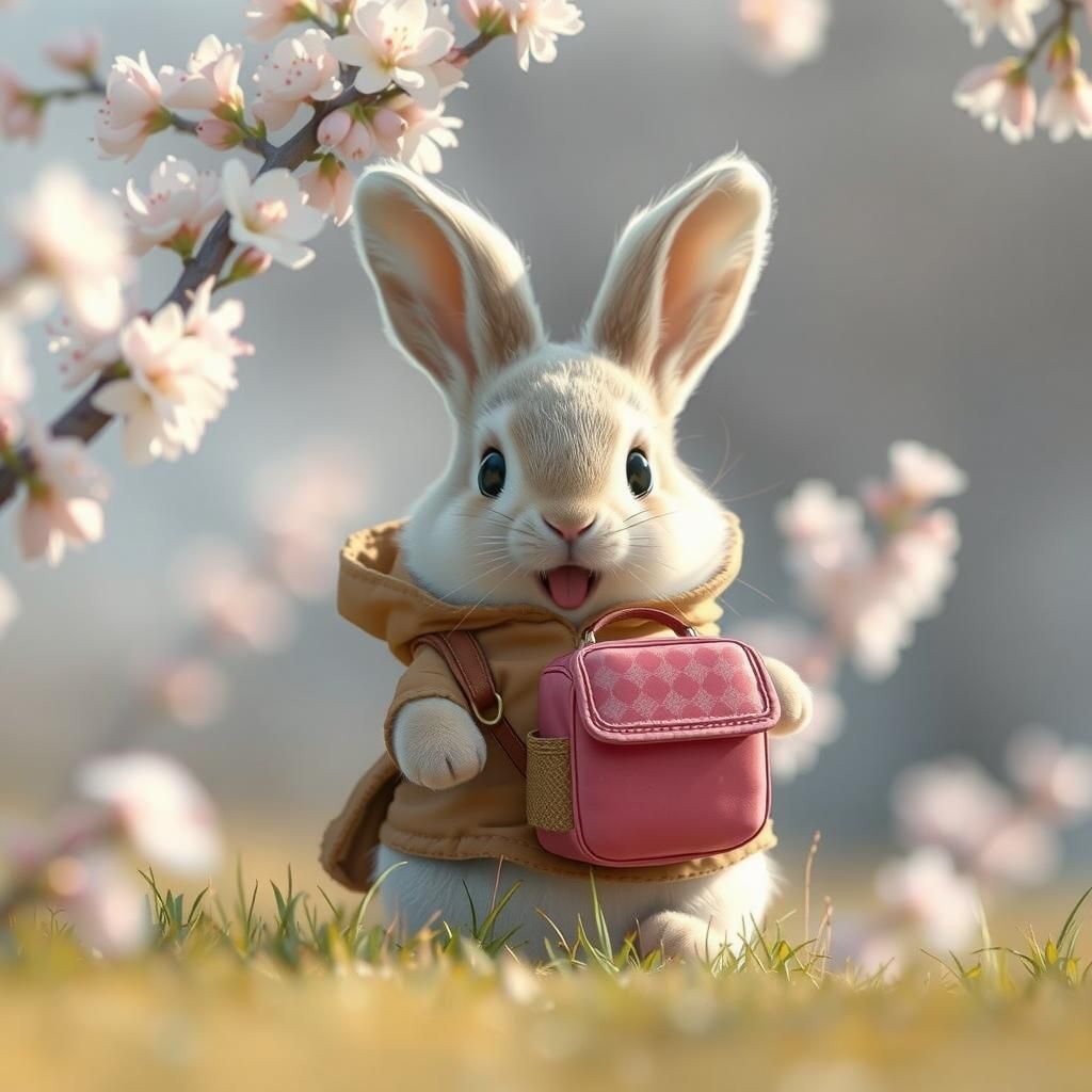 Happy Bunny in Cherry Blossom Garden