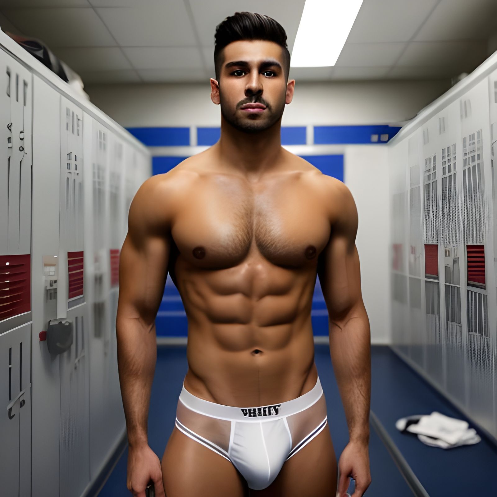 Latino guy in locker room