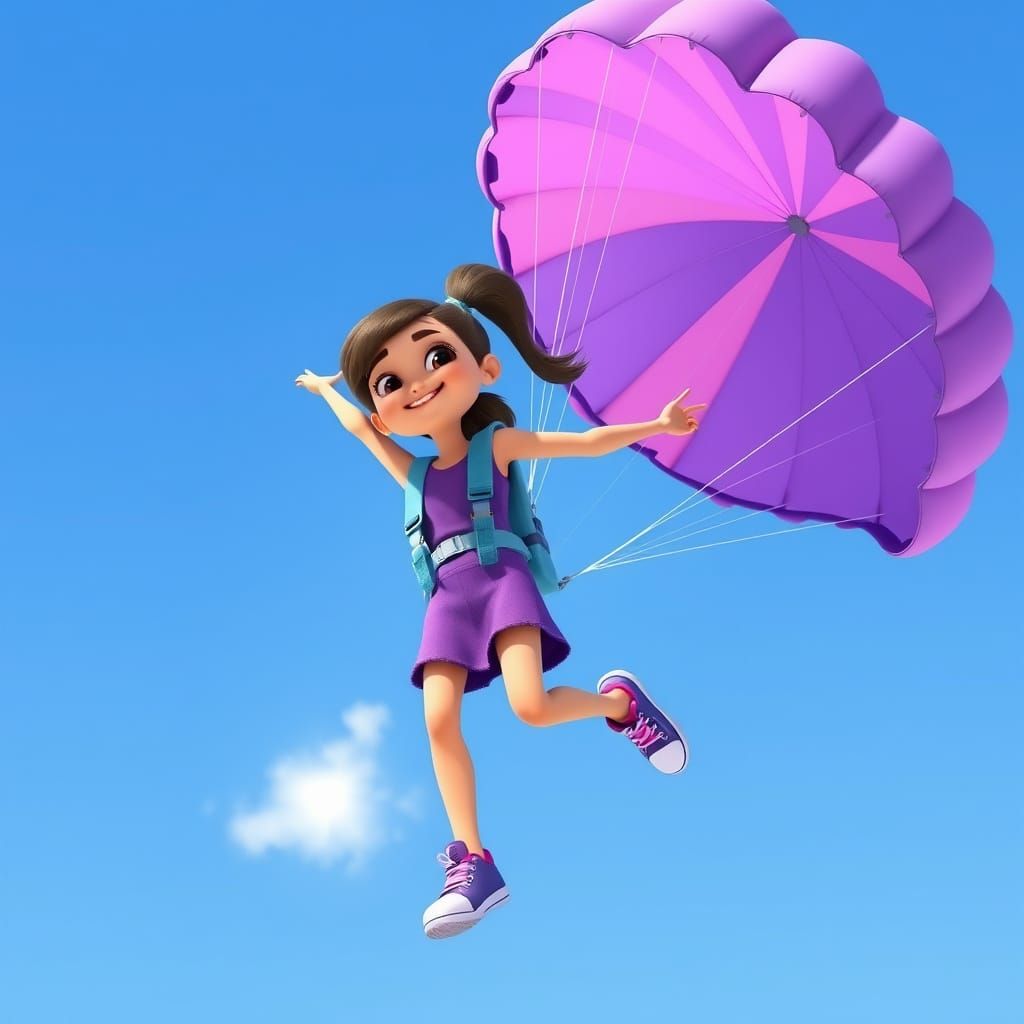 Girl Parachuting in Vibrant 3D Nick Jr. Style