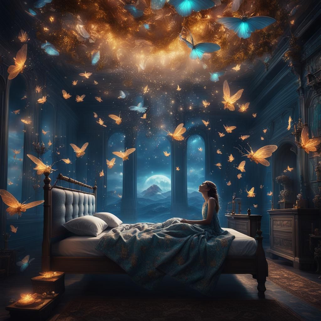 Fairies Over Sleeping Woman: Fantasy Concept Art