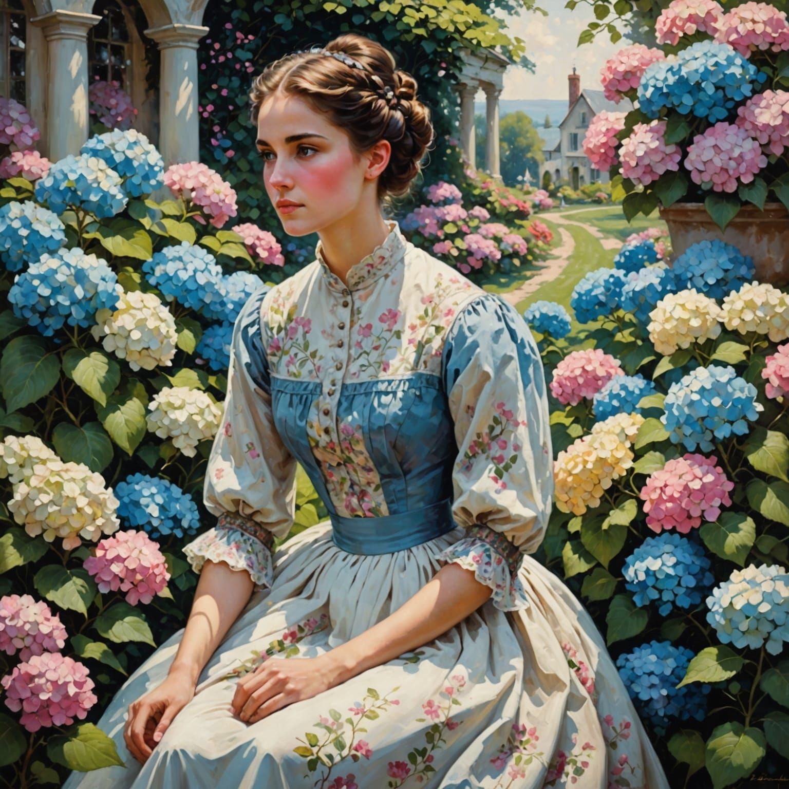 Ethereal Garden Scene in Impressionistic Style