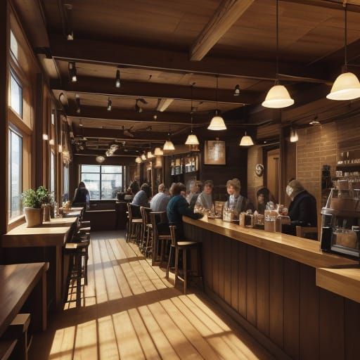 Warm and Inviting Coffeehouse Scene in Oil Painting Style