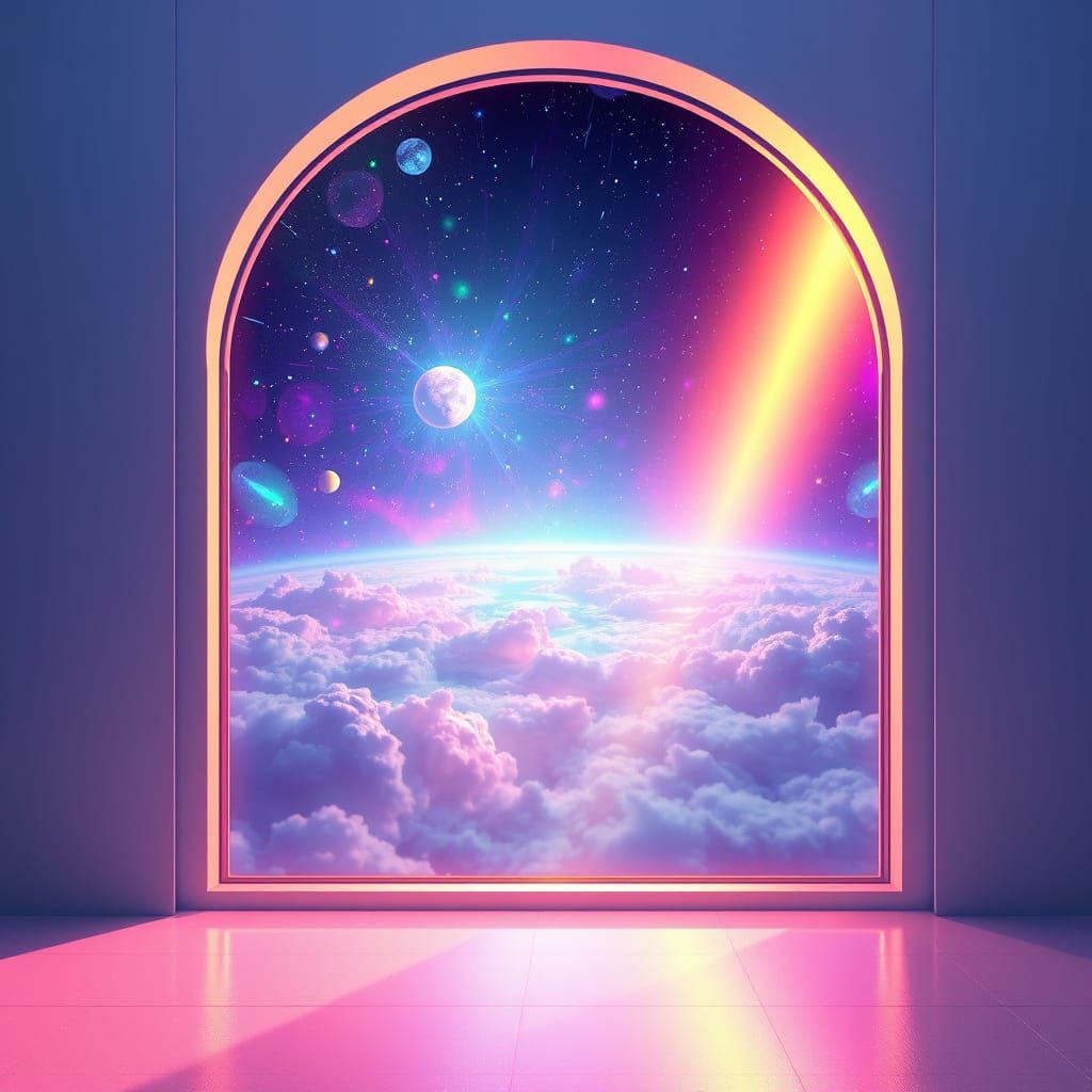 Cosmic World Illuminated in Vibrant Rainbow Hues