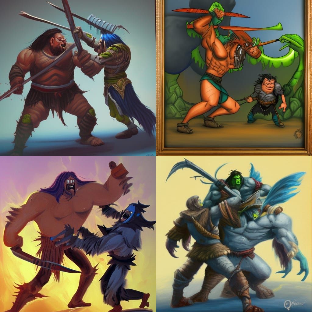 Orc vs Wizard Action Painting