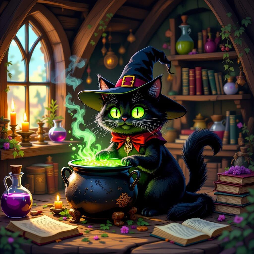 Whimsical Witch's Cat by Bubbling Cauldron