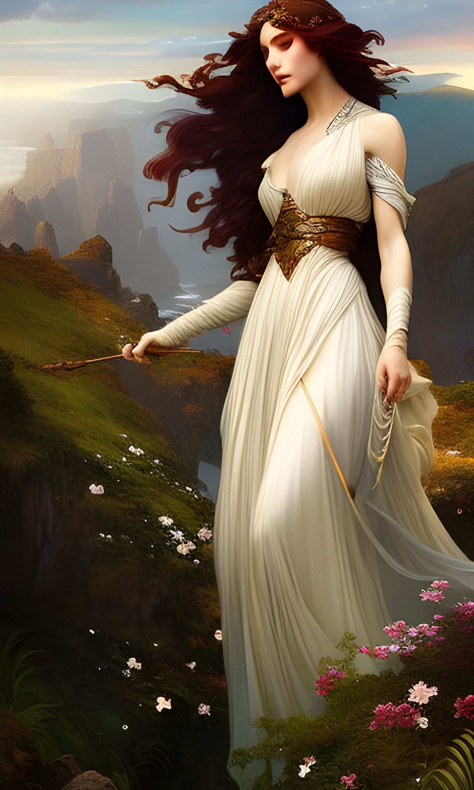 Girl Yelling at Wind: Ornate Digital Painting