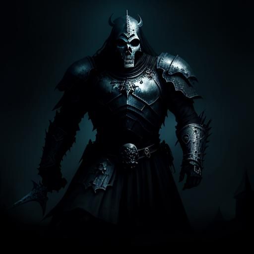 Dark Armored Emperor on Bone Throne in Eerie Light