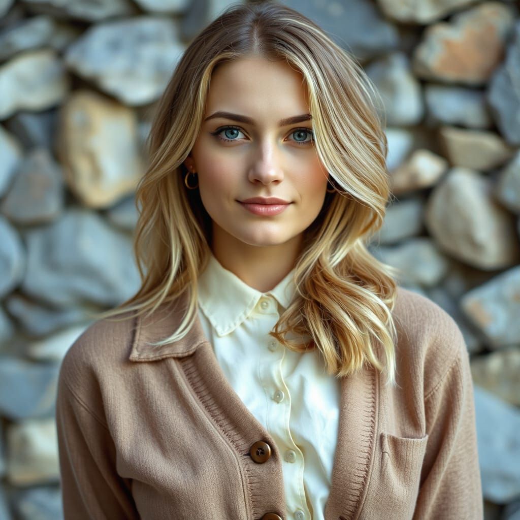Woman in Cardigan: Impressionistic Portrait in Soft Light