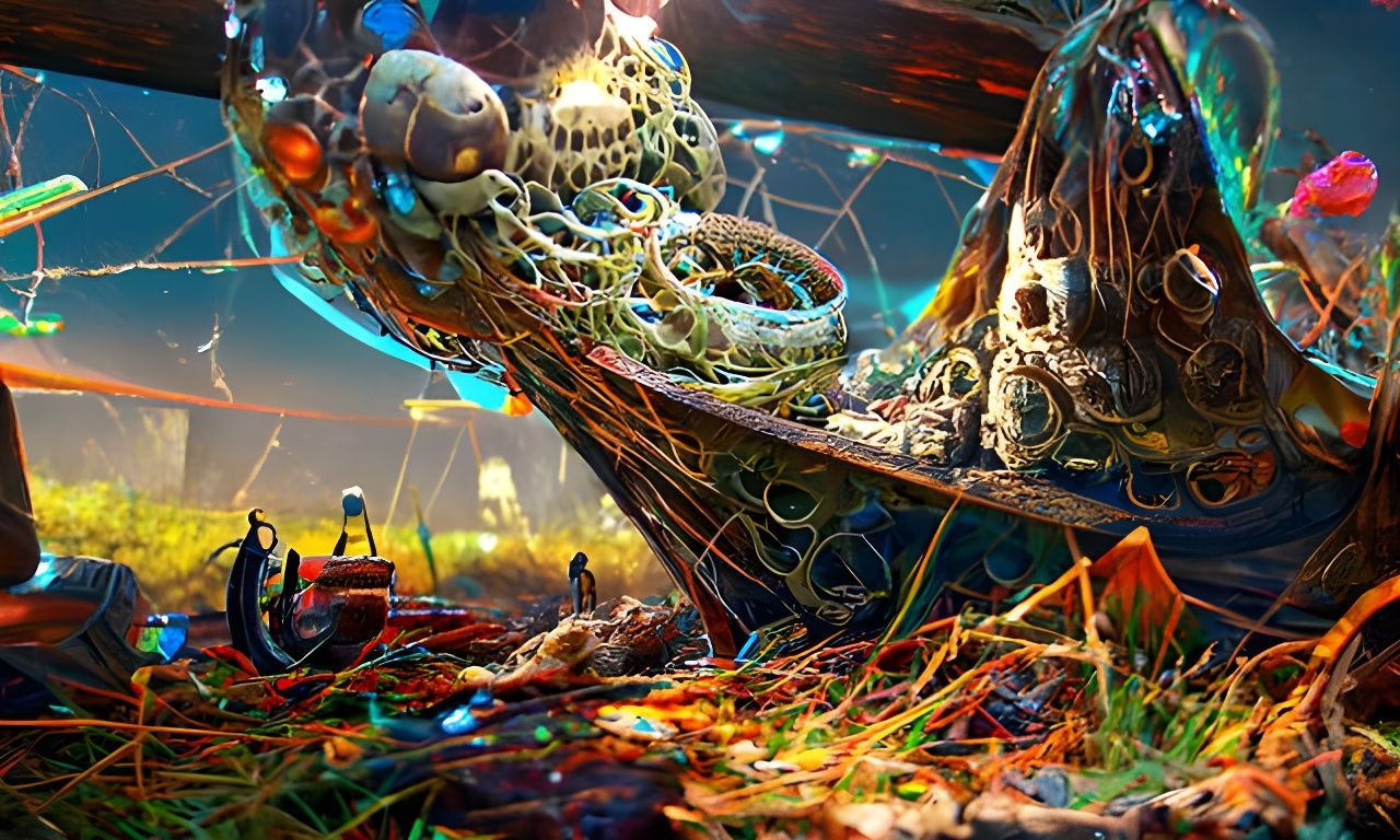 Sinister Ruins Ensnared: A Hyperdetailed Digital Painting