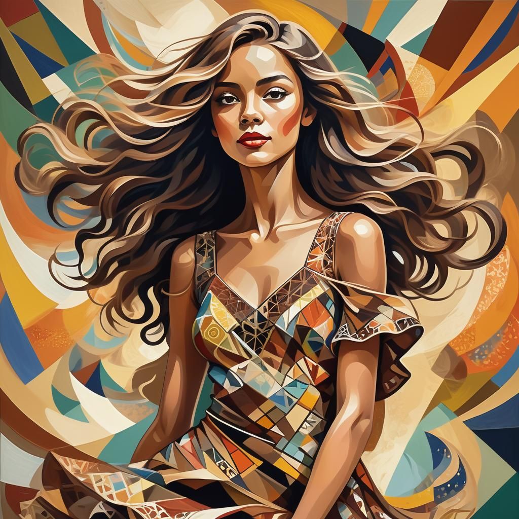 Cubist Dancer Portrait in Geometric Fauvism Style