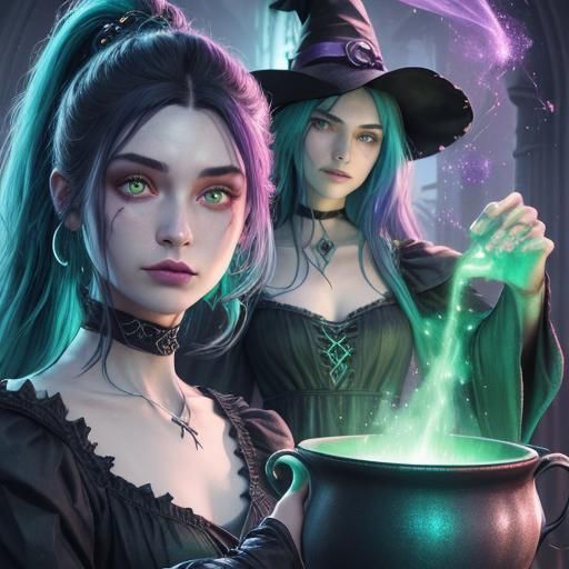 Teen Witch Shocked by Magical Potion, Digital Art