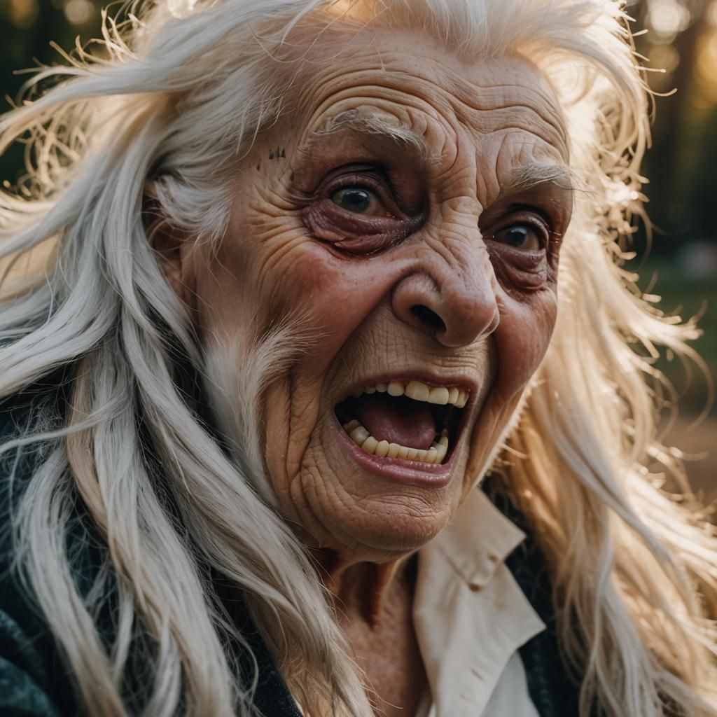 Cinematic Film Still of Skunk on Woman's Head